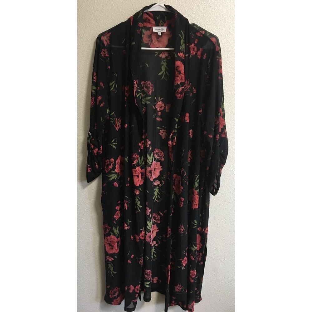 Siren Lily Black Kimono with Rose Floral Print